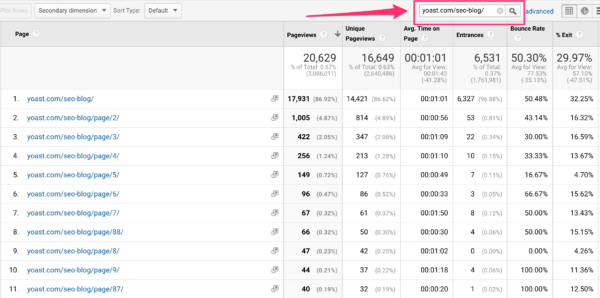 Search for one page in Google Analytics