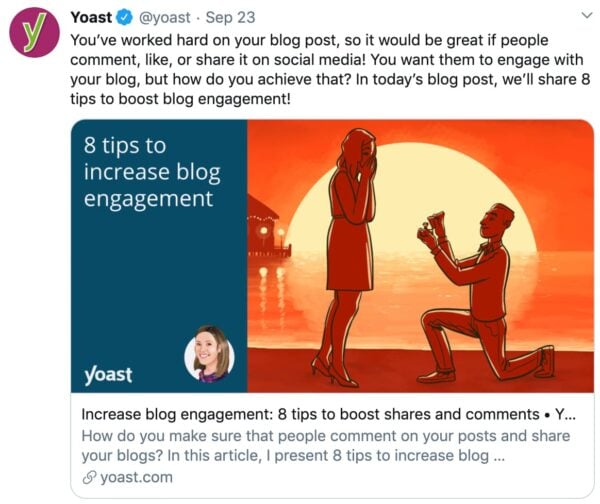 example twitter post with social media optimization in yoast seo