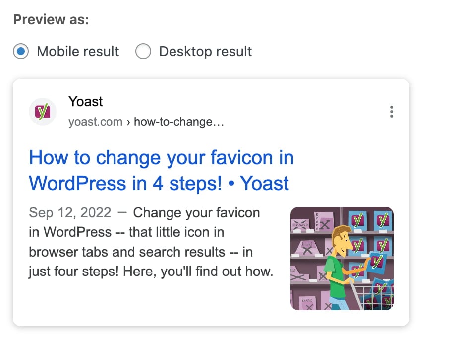 An example website on Google might look like the Search Appearance section of Yoast SEO