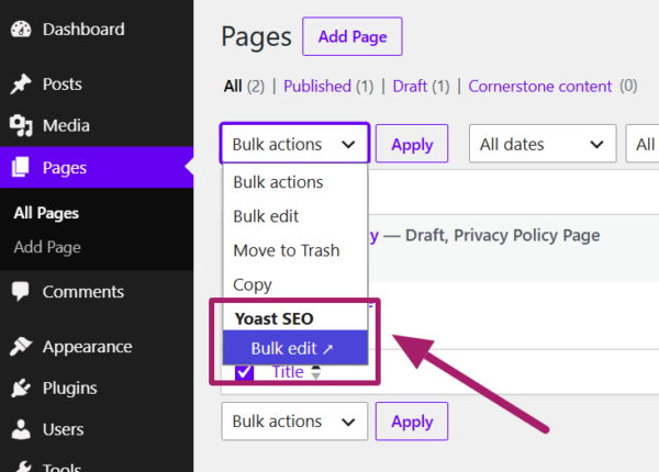 bulk edit option in the bulk actions menu.