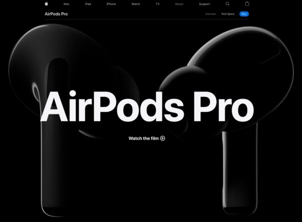 Целевая страница Apple для Airpods Pro, чтобы проиллюстрировать важность отличных целевых страниц для удобства использования электронной коммерции.