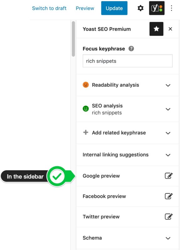 google preview in the Yoast SEO sidebar