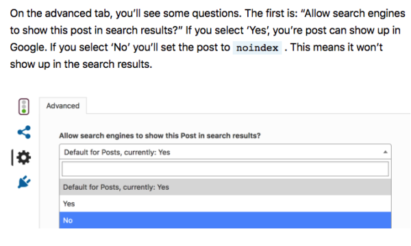 setting a post to noindex with Yoast SEO