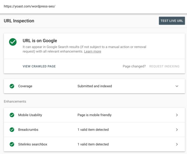 The URL inspection tool in Google Search Console