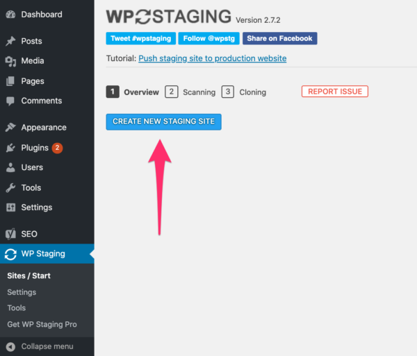 WP Staging - Create new staging site
