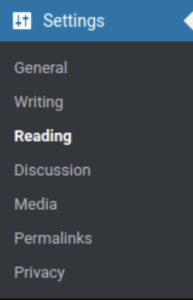 WordPress settings Reading