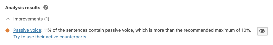 Yoast SEO passive voice assessment