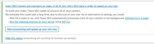 The Yoast indexing notification.