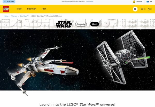 Тематическая страница LEGO Star Wars, чтобы проиллюстрировать важность оптимизации страниц категорий для удобства использования электронной коммерции.