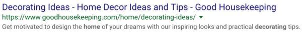 This image shows a meta description about home decor. It contains motivating phrases like 'design the home of your dreams'.