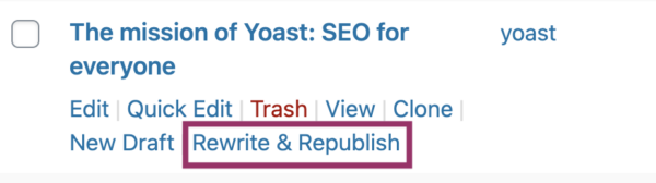 actualice el contenido con la herramienta Yoast Rewrite & Republish
