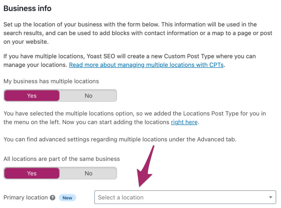 <div>Yoast Local SEO 13.9: Primary location & shared properties</div>