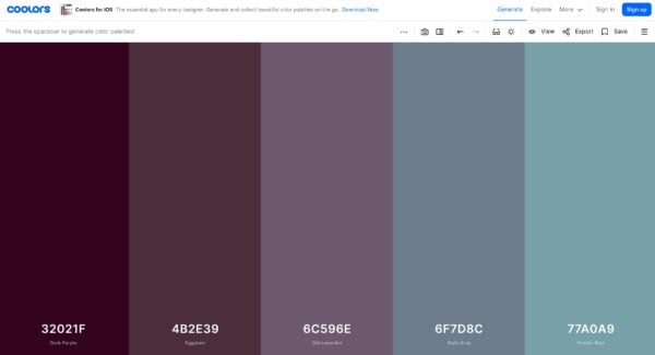 Coolors color palette generator