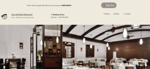 Sleek restaurant website header