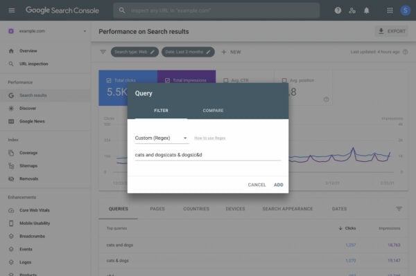 SEO news April 2021: performance regex filter in Google Search Console