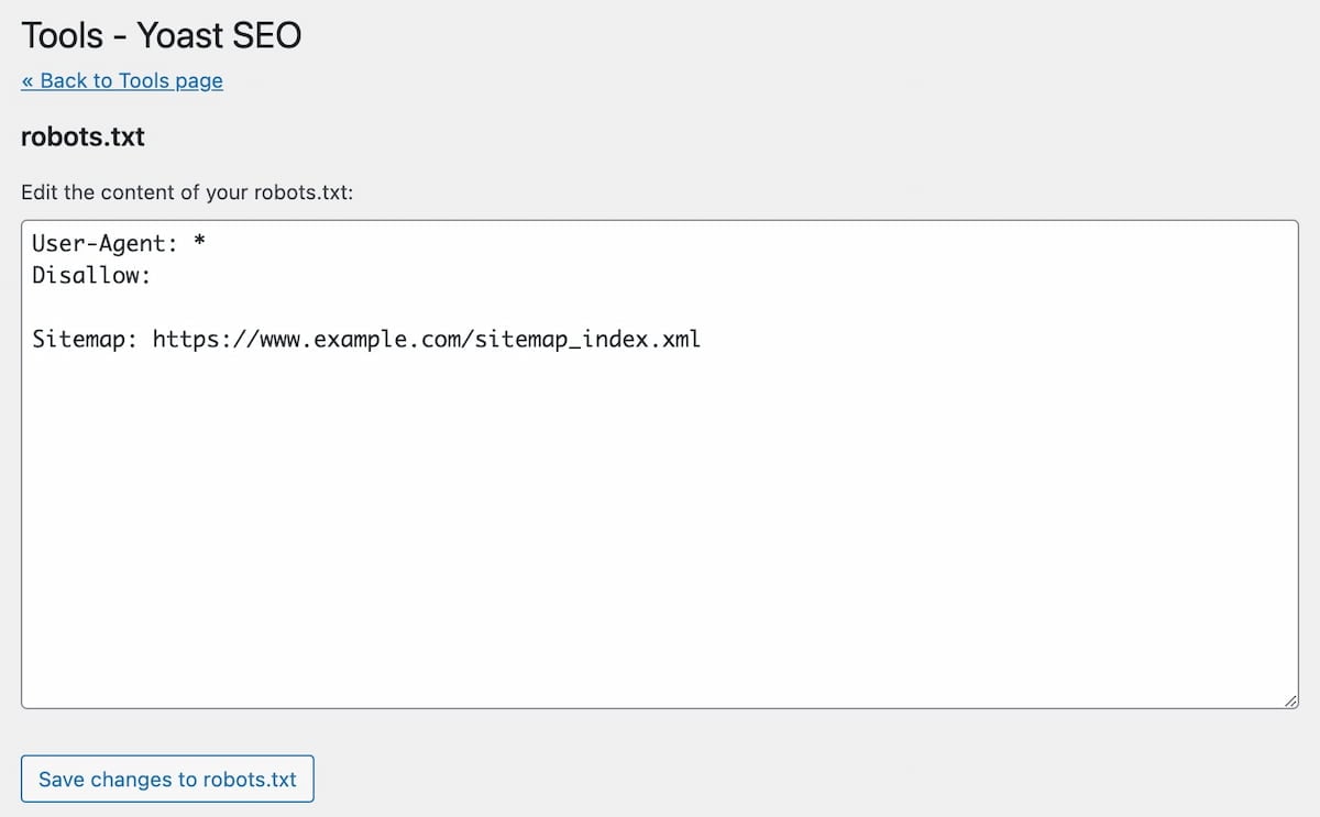 File editor robots.txt Yoast SEO Features Yoast