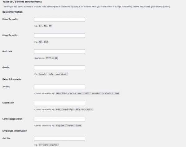 Screenshot of Person Schema settings in Yoast SEO Premium which helps create EAT