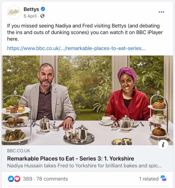 example of social media post by Bettys