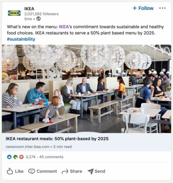 exemple de publication sur les réseaux sociaux par IKEA