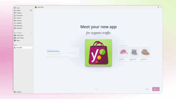 Yoast SEO for Shopify welcome page