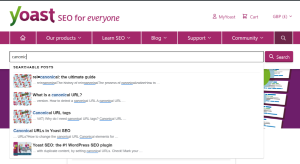 An example inline internal search result on yoast.com