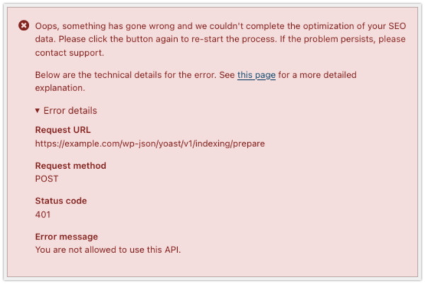 An error message with the status code 401. 