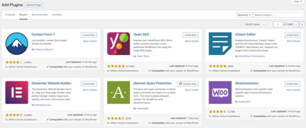 overview of 6 popular WordPress plugins in the backend