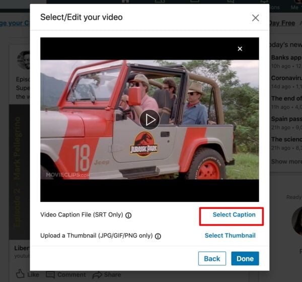 adding captions to LinkedIn video