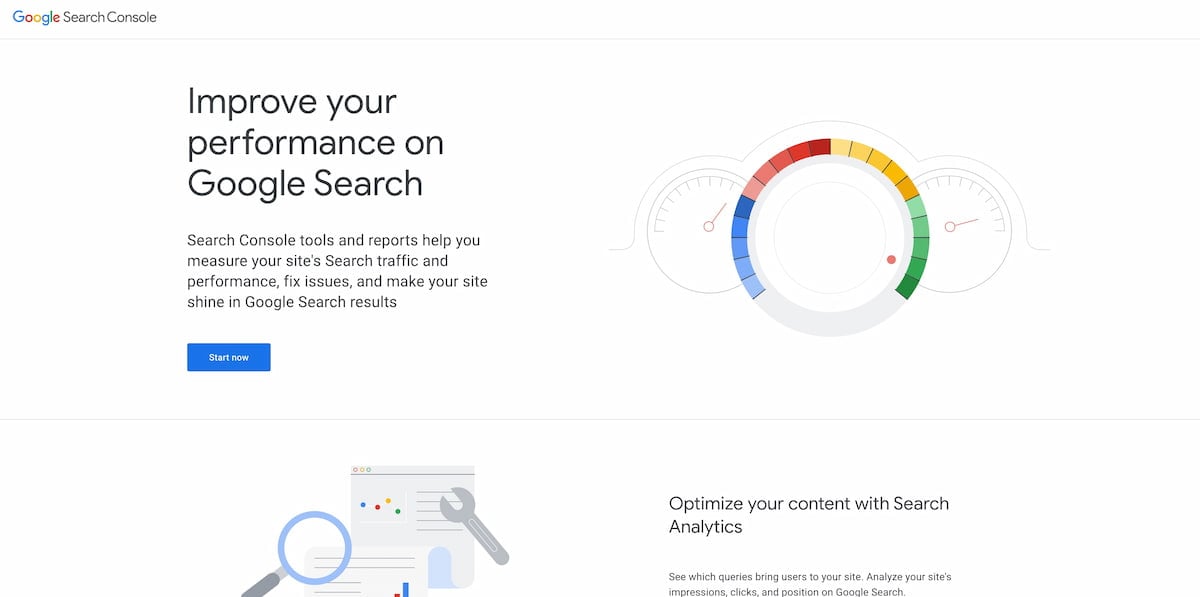 google search console landing page