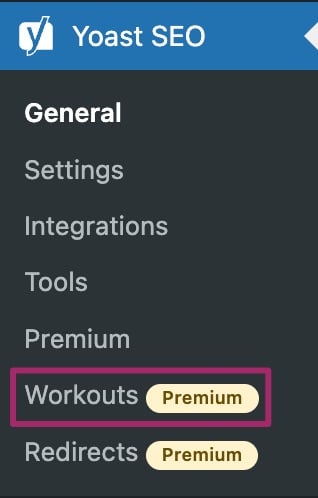 Screenshot of the Workouts menu item