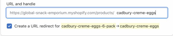 editing URL product page in Shopify