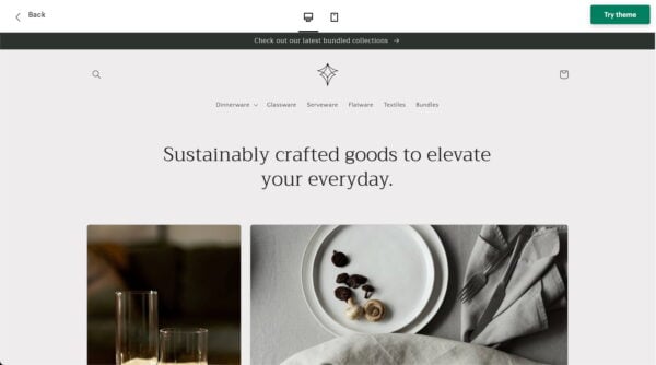 an example of a shopify test store running a free theme