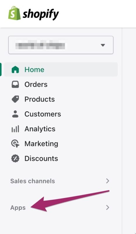 Screenshot of the Apps menu item in Shopify