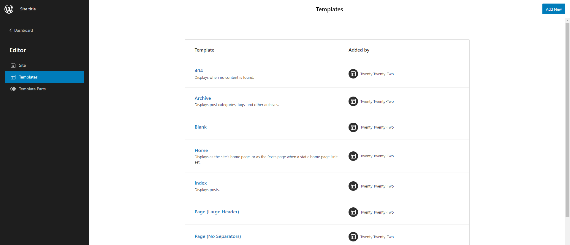 The templates database  shows a database  of templates including the name, description, and whom it was added by.