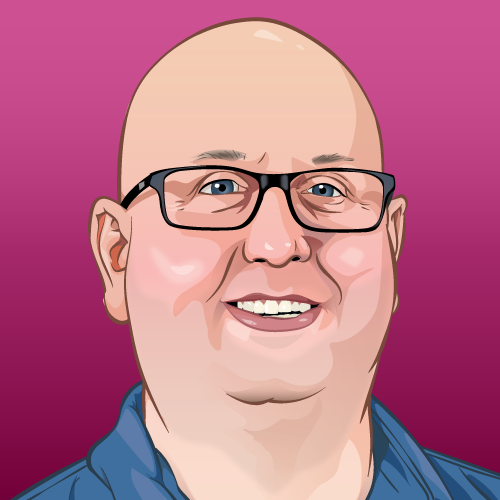 Yoast style drawn avatar of Berry van Es on a pink background