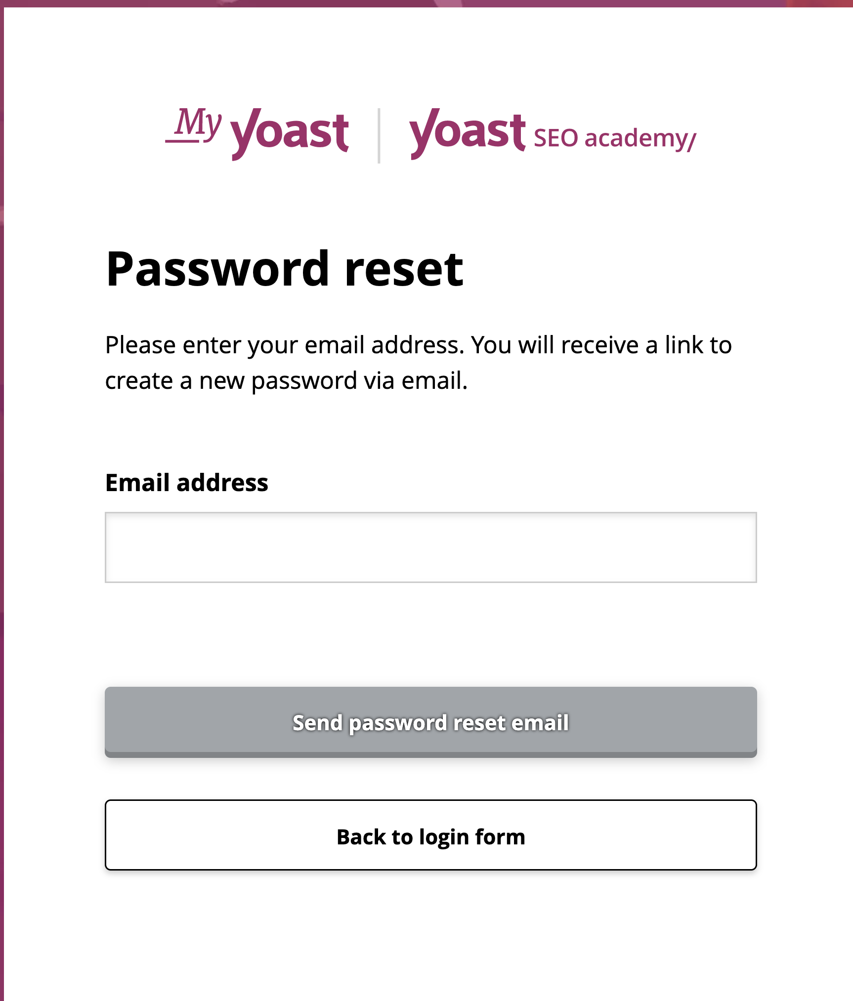 a screenshot of the forgot password screen in my yoast