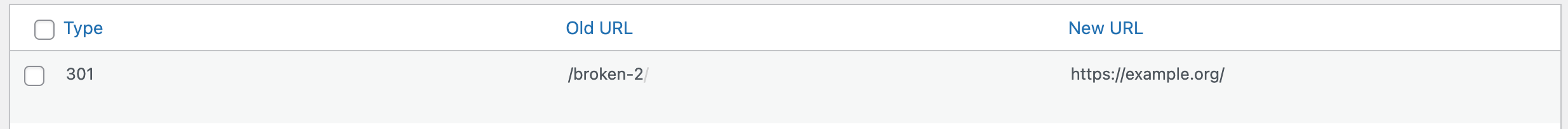 Screenshot showing URL with slug /broken-2 is redirected to another domain