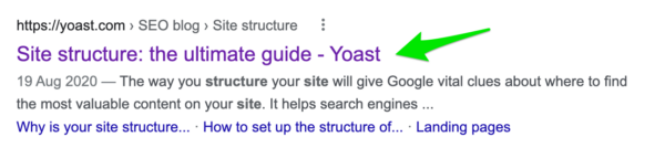 Screenshot that highlights the title in a search result snippet