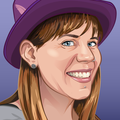 Yoast style picture of Carole Olinger on a purple background