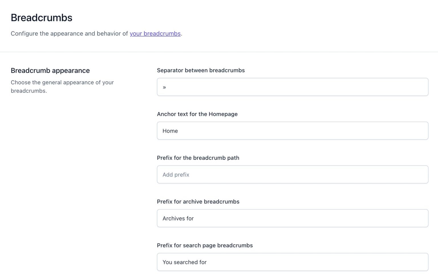 Yoast SEO settings Breadcrumbs • Yoast