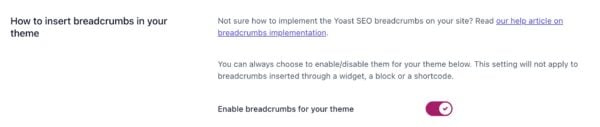Screenshot of the enable breadcrumbs setting in Yoast SEO