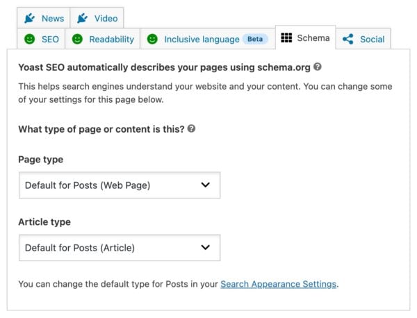 screenshot of the schema settings with allow you set the type per page