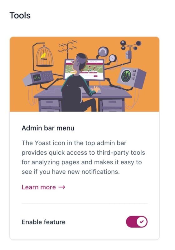 Screenshot of the Tools section of the Yoast SEO Site features settings.
