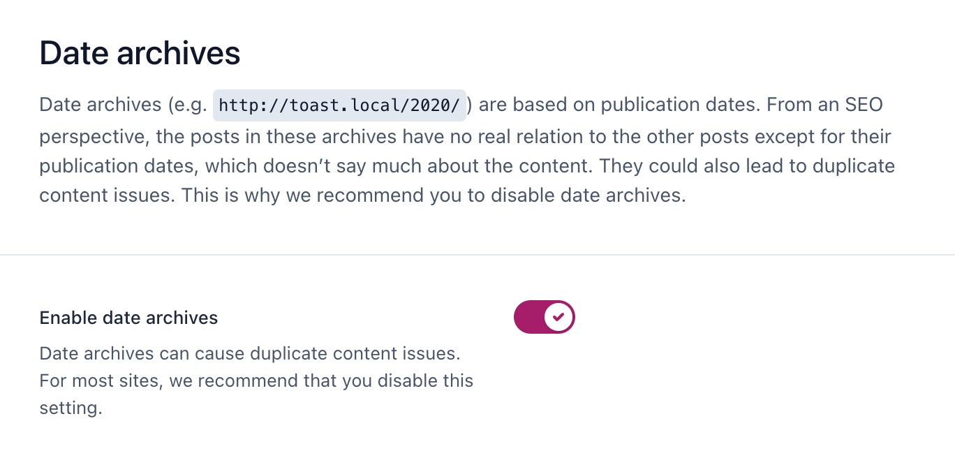Yoast SEO settings: Date archives • Yoast
