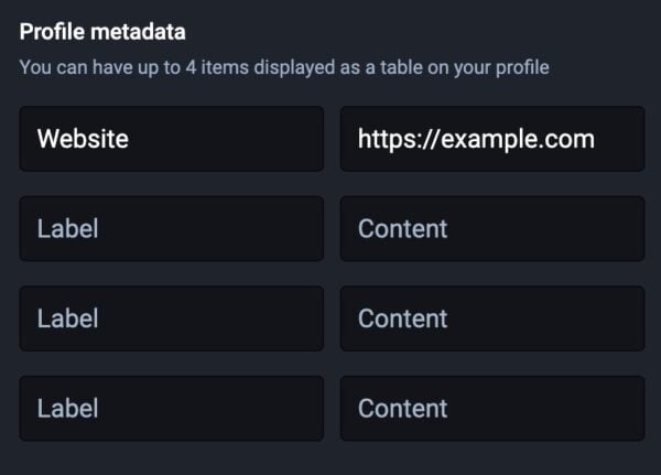 Screenshot of the Profile metadata fields on Mastodon.