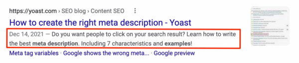 An example of a meta description in Google Search s،wing a post on yoast.com