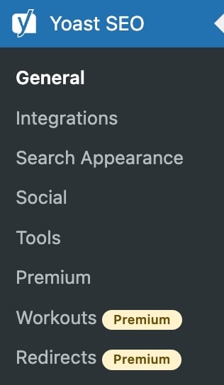 Screenshot of the old Yoast SEO admin menu