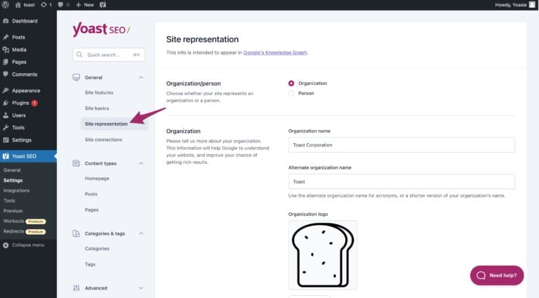 site representation settings menu - Istiak Ahamed