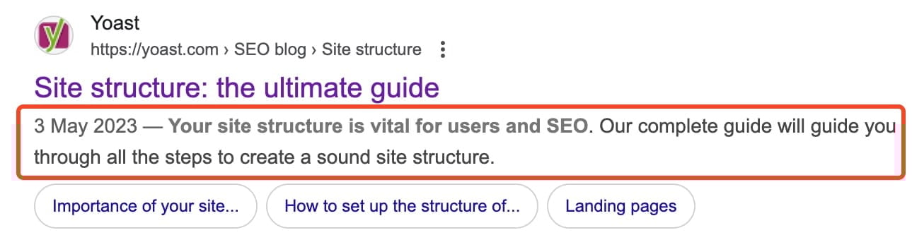 an example of a meta description showing the yoast site structure ultimate guide