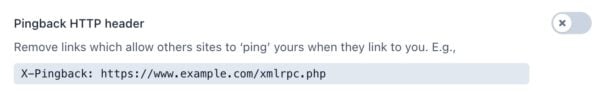 screenshot of the "Pingback HTTP header" toggle in the crawl optimization settings in Yoast SEO